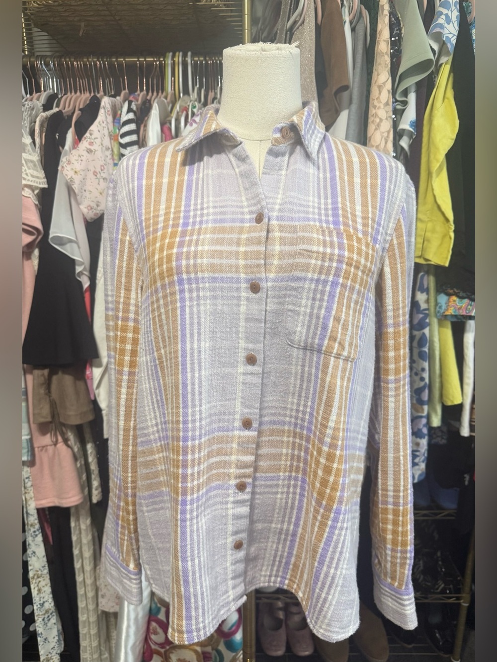 L.L. Bean Signature Plaid Flannel Button Down Shirt Top Size Medium
